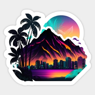 Hawaii Island Neon Cityscape Honolulu Waikiki Sticker